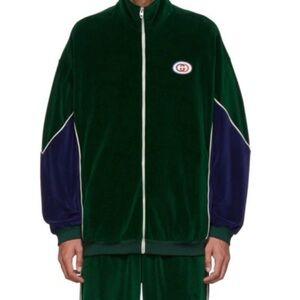 Gucci Blue Green Velvet Track Suit Jacket XS Men’s